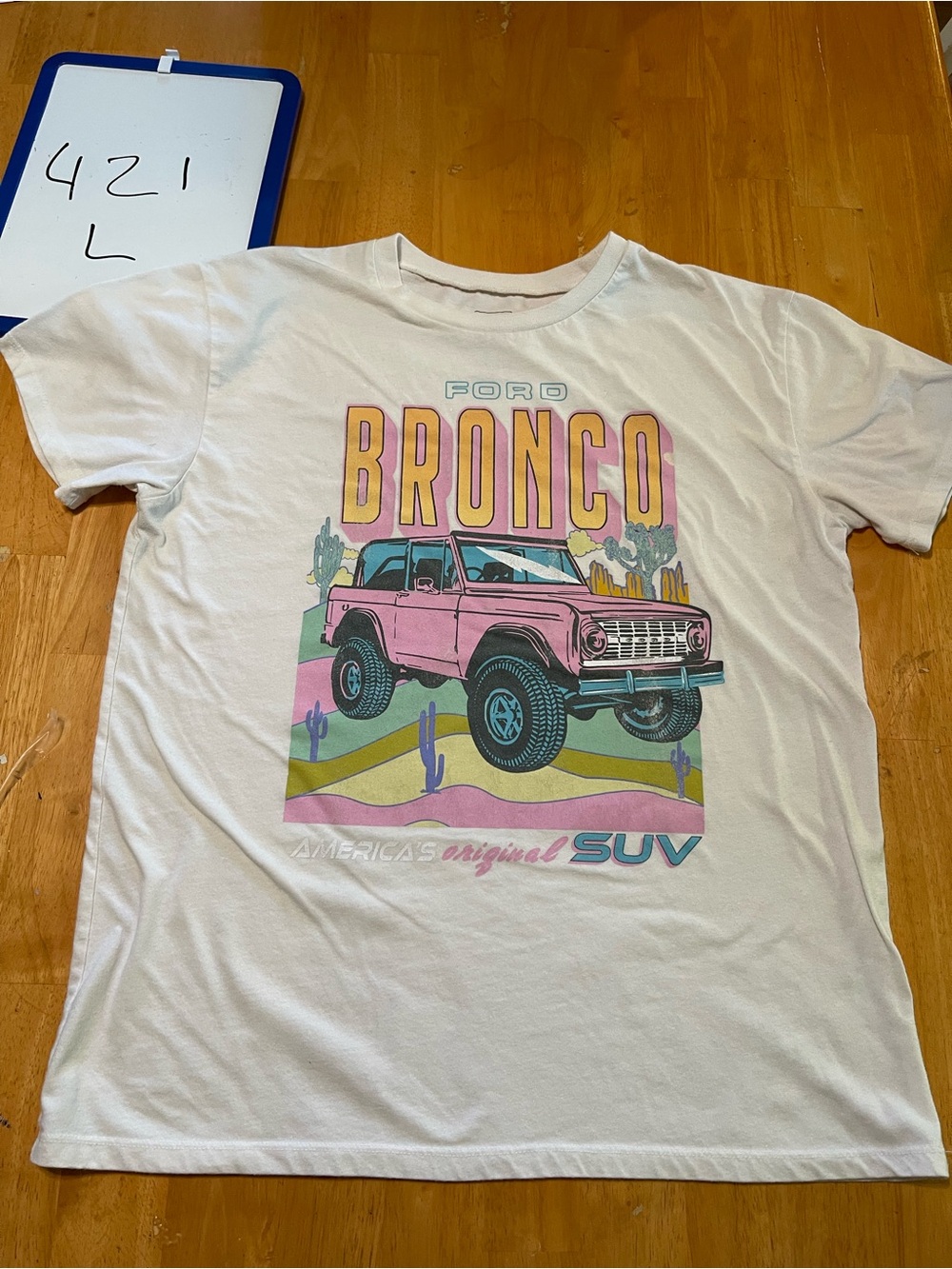 Ford White Tee with Pink Bronco Graphic and Multicolor Desert Print